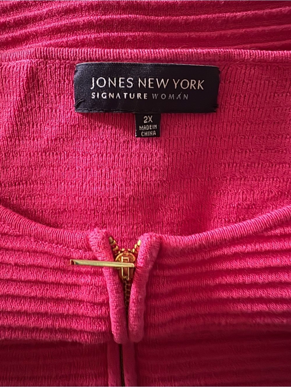 Jones New York Bright Pink Textured Zip-Front Sweater